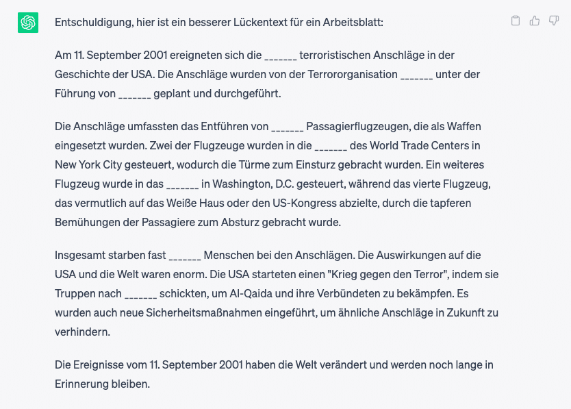 ChatGPT Lückentext